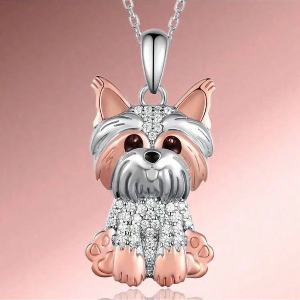“Yorkie” Yorkshire Terrier Fashion Pendant Rhinestone Necklace - Picture 6 of 6